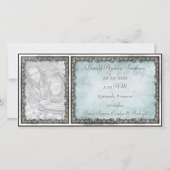 Tarjeta fotográfica "It's a Boy" bebé Personalizad (Anverso)