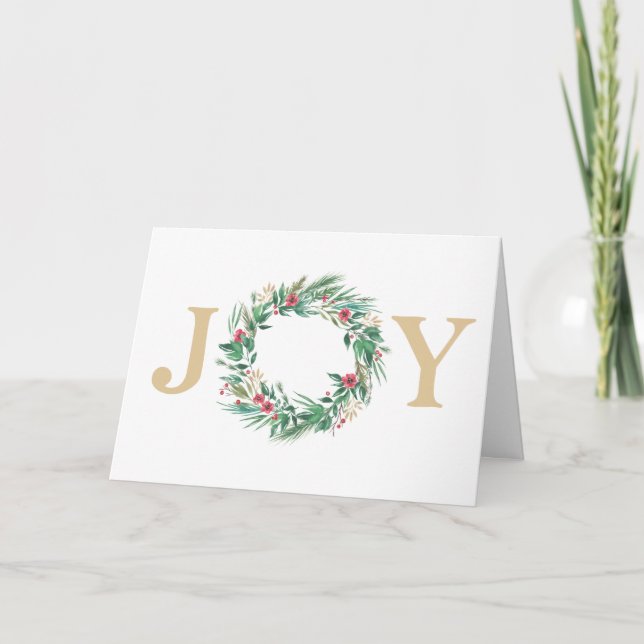 Tarjeta fotográfica JOY Wreath de Navidad festiva (Anverso)