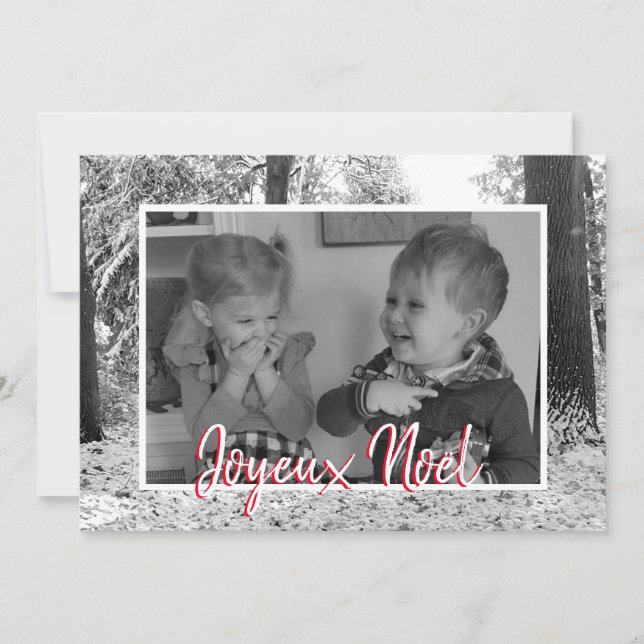 Tarjeta fotográfica Joyeux Noël en blanco y negro  (Anverso)