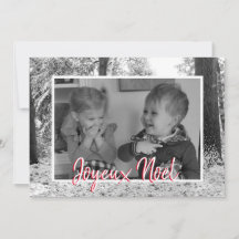Tarjeta fotográfica Joyeux Noël en blanco y negro