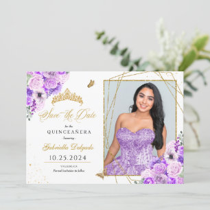 Tarjeta fotográfica Lilac y Gold Quinceañera Guard
