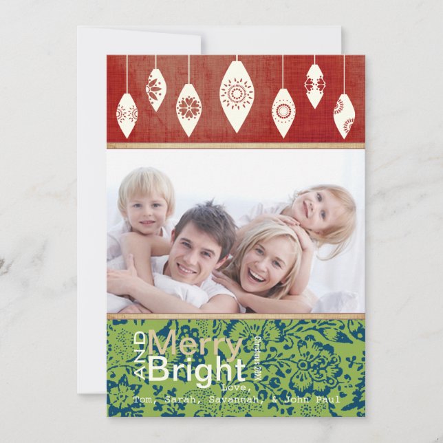 Tarjeta fotográfica Lime Green Red Merry y Bright  (Anverso)