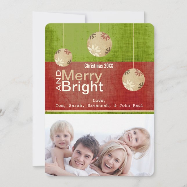 Tarjeta fotográfica Lime Green Red Merry y Bright 