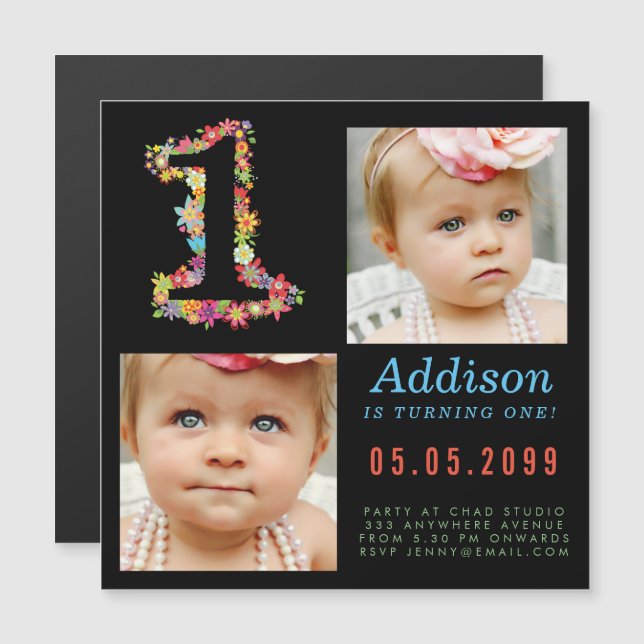 Tarjeta fotográfica MAGNET Baby 1er cumpleaños Fie (Anverso/Reverso)