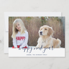 Tarjeta fotográfica manuscrita simple de Año Nuevo