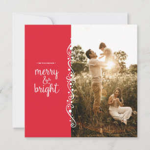 Tarjeta fotográfica Merry and Bright Red Swirl Squ