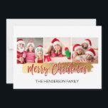 Tarjeta fotográfica Merry Christmas Hand Letter Sc<br><div class="desc">Feliz Navidad, Cartel De Escritura De Escritura De Tres Fotos Tarjeta. Las 3 fotos y el texto de este guión con letras a mano se pueden actualizar y personalizar con su foto y nombre de familia. Esta tarjeta también muestra el nombre de la familia y una corona de Relieve metalizado...</div>