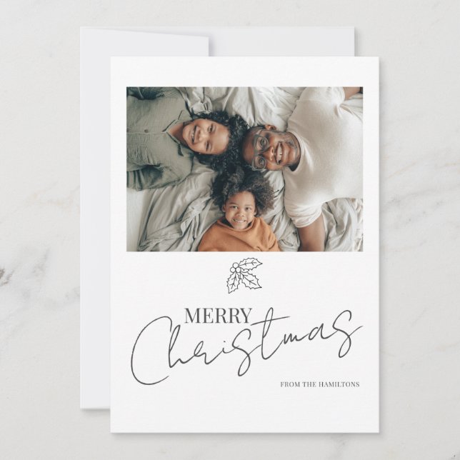 Tarjeta fotográfica Merry Christmas Holly (Anverso)