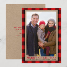 Tarjeta fotográfica Merry Christmas Kraft Tartan