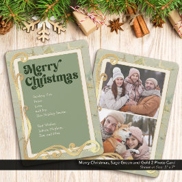 Tarjeta fotográfica Merry Christmas Sage Green y G