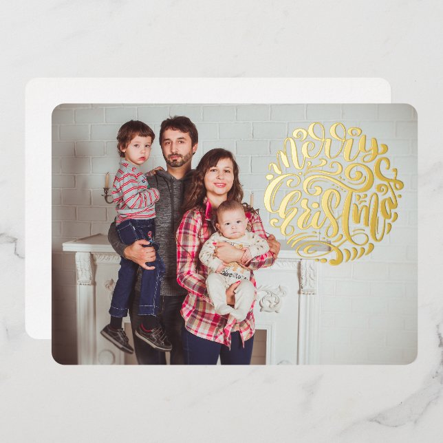 Tarjeta fotográfica Merry Christmas Typography (Anverso/Reverso)