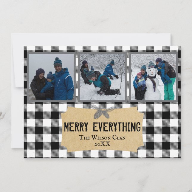 Tarjeta fotográfica Merry Everything Buffalo Plaid (Anverso)