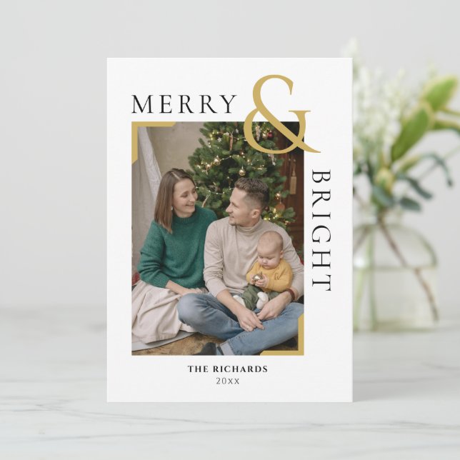 Tarjeta fotográfica mínima para Navidades merry y  (Anverso de pie)