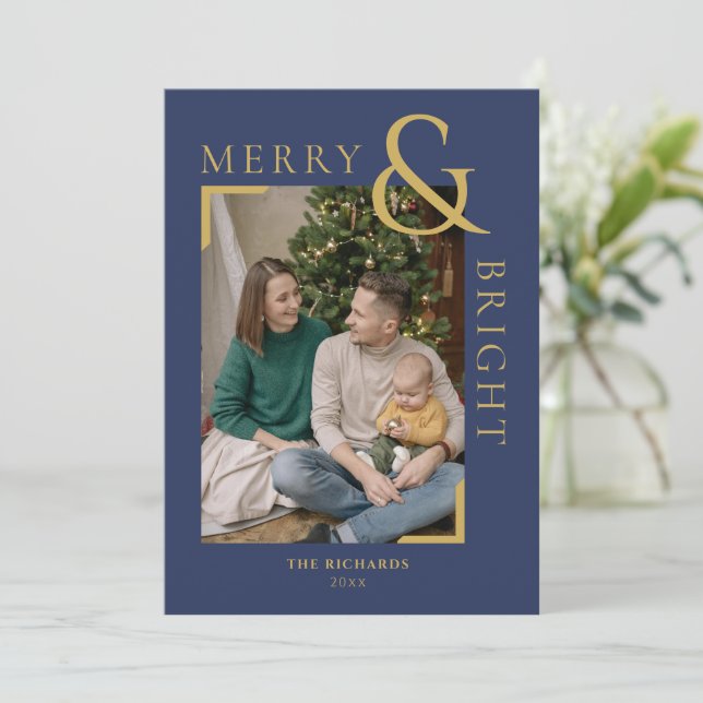 Tarjeta fotográfica mínima para Navidades merry y  (Anverso de pie)