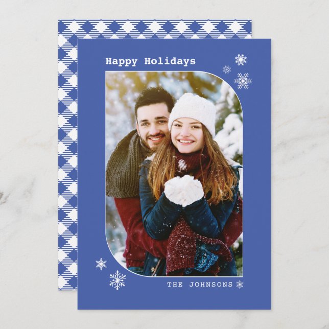 Tarjeta fotográfica Minimalista moderna azul real (Anverso / Reverso)