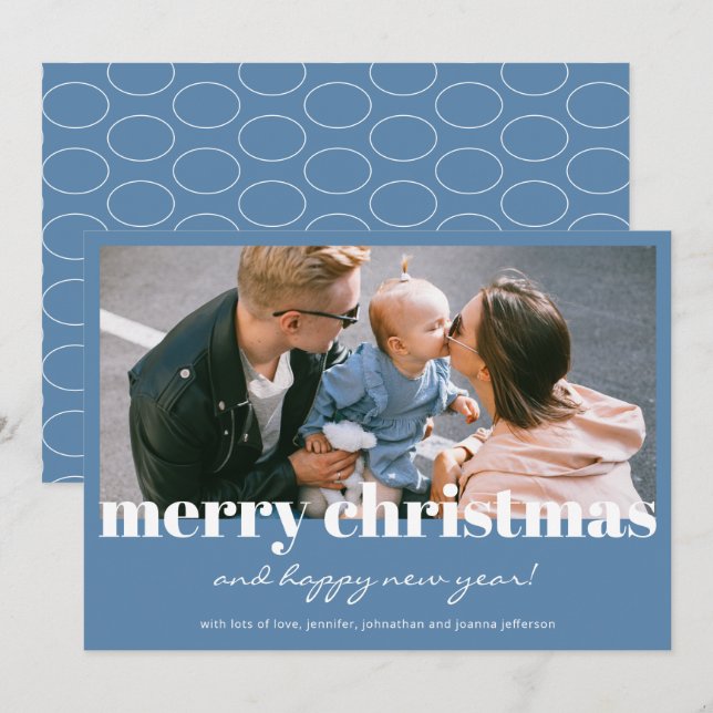 Tarjeta fotográfica moderna Blue Merry Christmas P (Anverso / Reverso)