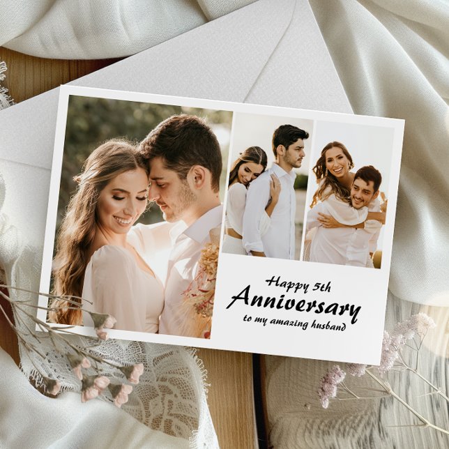 Tarjeta fotográfica moderna de Aniversario boda (Capture cherished memories and express heartfelt love in one beautifully crafted card.)