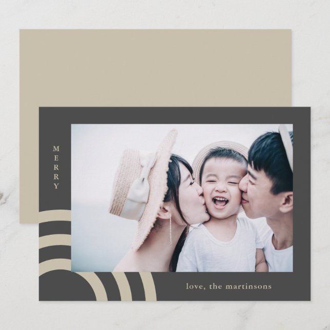 Tarjeta fotográfica moderna de Feliz Taupe y Navid (Anverso / Reverso)