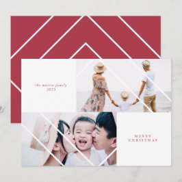 Tarjeta fotográfica moderna de navidad roja con ma