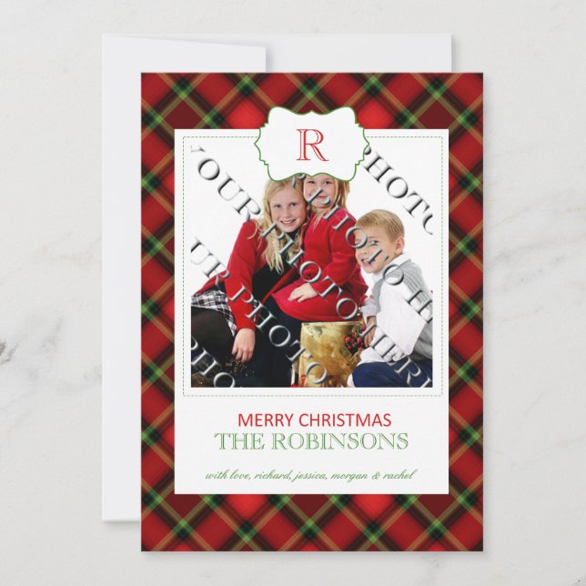 Tarjeta fotográfica Monograma de Navidades de Red  (Anverso)