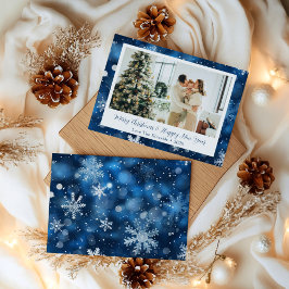 Tarjeta fotográfica navideña Blue Snowflake Person