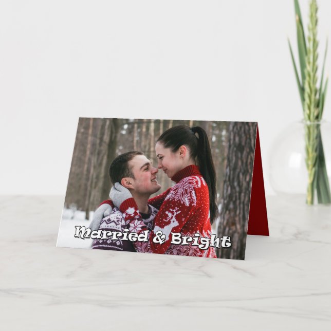 Tarjeta fotográfica navideña casada y brillante re (Anverso)