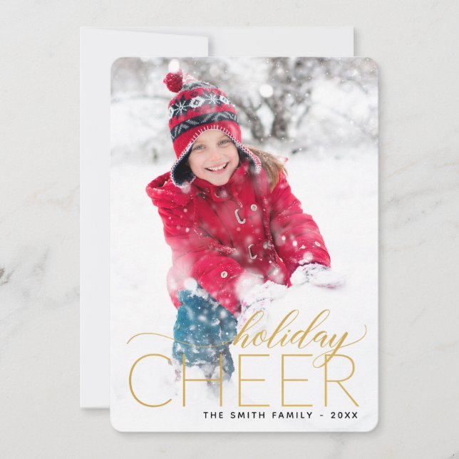 Tarjeta fotográfica navideña Cheer Gold (Anverso)