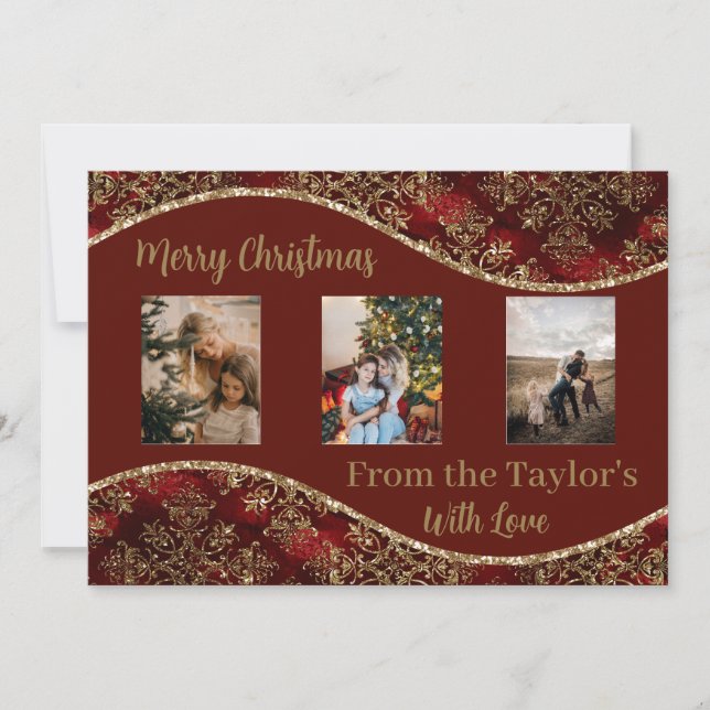 Tarjeta fotográfica navideña con borde Purpurinoso (Anverso)