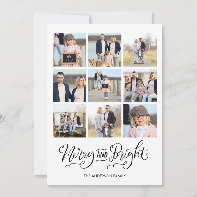 Tarjeta fotográfica navideña con caligrafía brilla (Anverso)