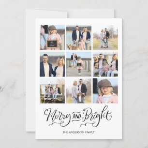 Tarjeta fotográfica navideña con caligrafía brilla