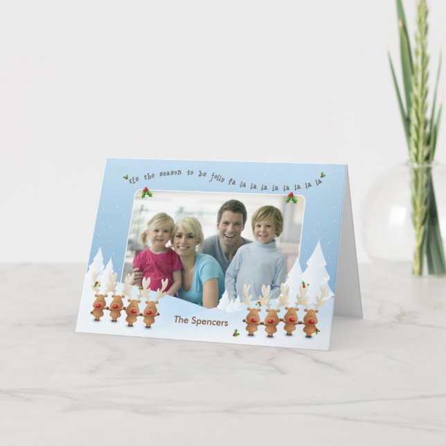 Tarjeta fotográfica navideña con canto de renos (Anverso)