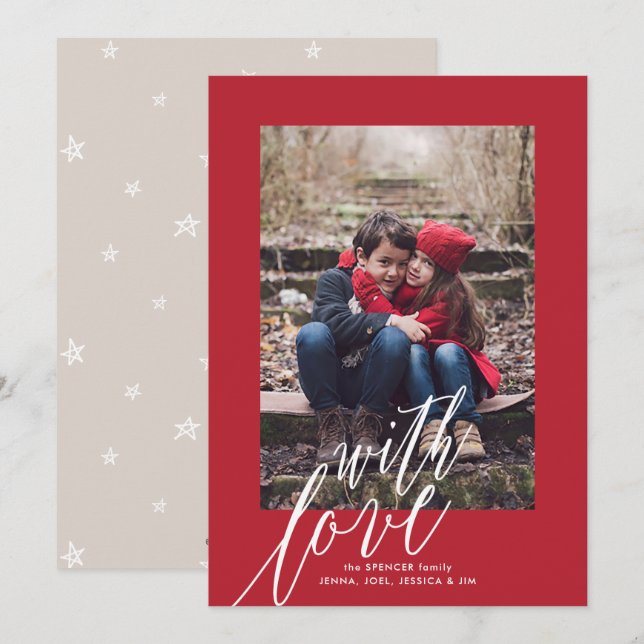 Tarjeta fotográfica navideña con Navidades de amor (Anverso / Reverso)