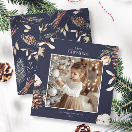 Tarjeta fotográfica navideña con patrón invernal