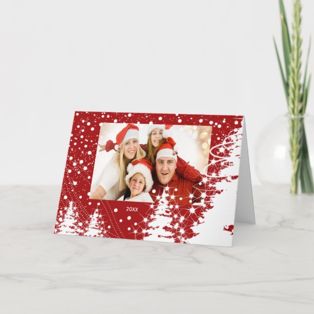 Tarjeta fotográfica navideña de árboles cubiertos  (Anverso)