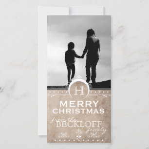 Tarjeta fotográfica navideña de Art Deco de época