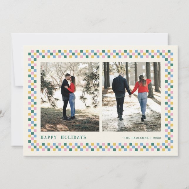 Tarjeta fotográfica navideña de Cheques de vacacio (Anverso)