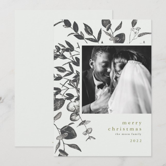 Tarjeta fotográfica navideña de dibujos animados d (Anverso / Reverso)