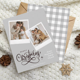 Tarjeta fotográfica navideña de feriado gris de Fe