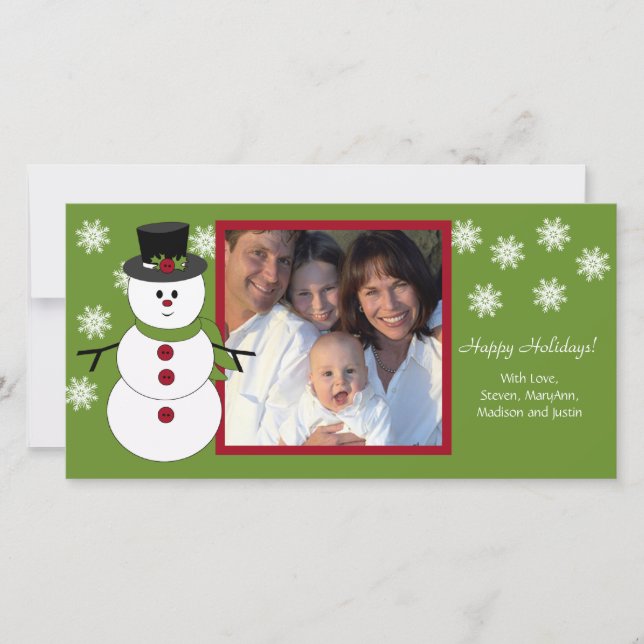 Tarjeta fotográfica navideña de la familia Snowman (Anverso)