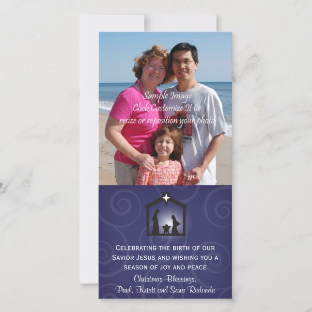 Tarjeta fotográfica navideña de natalidad de media (Anverso)