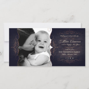 Tarjeta fotográfica navideña de pergamino vintage