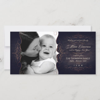 Tarjeta fotográfica navideña de pergamino vintage