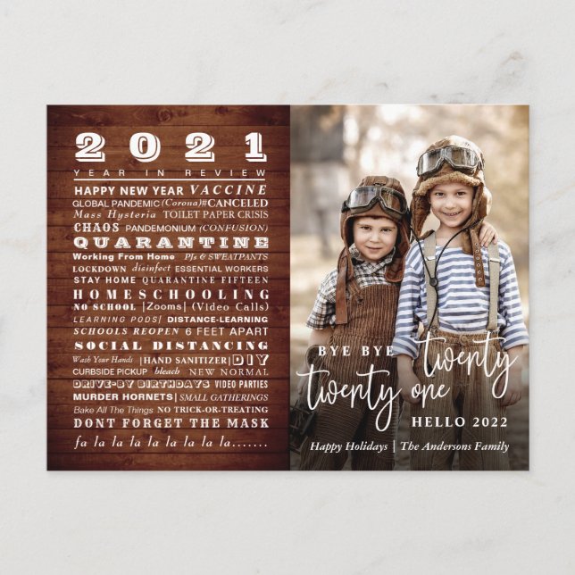 Tarjeta fotográfica navideña de revisión de año di (Anverso)