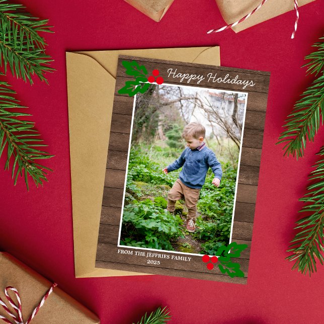 Tarjeta fotográfica navideña Family Happy Holidays (Subido por el creador)