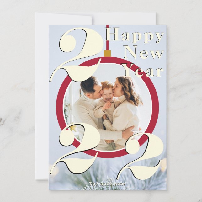 Tarjeta fotográfica navideña feliz Año Nuevo 2022 (Anverso)