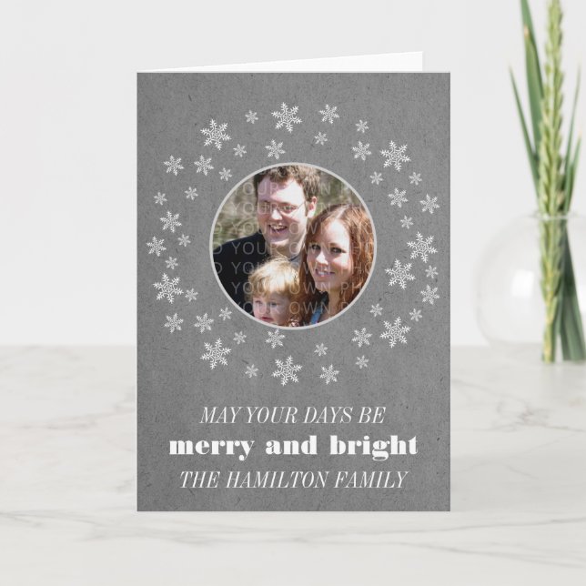 Tarjeta fotográfica navideña Gray Whimsical Snowfl (Anverso)