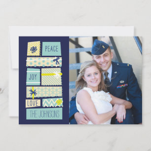 Tarjeta fotográfica navideña ilustrada que present