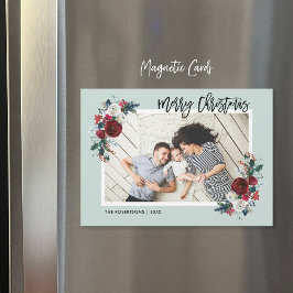 Tarjeta fotográfica navideña magnética floral