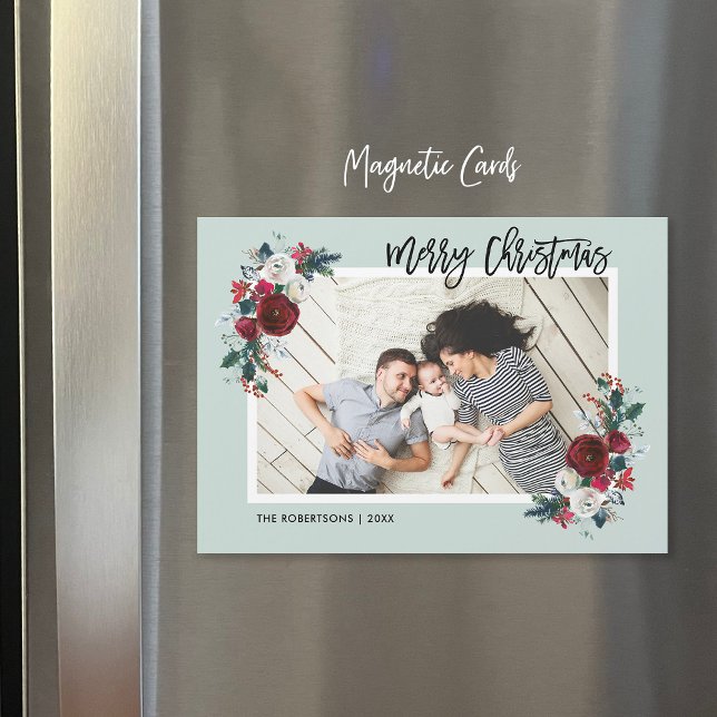 Tarjeta fotográfica navideña magnética floral (Subido por el creador)