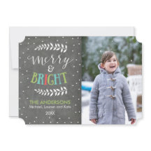 Tarjeta fotográfica navideña Merry and Bright Chal